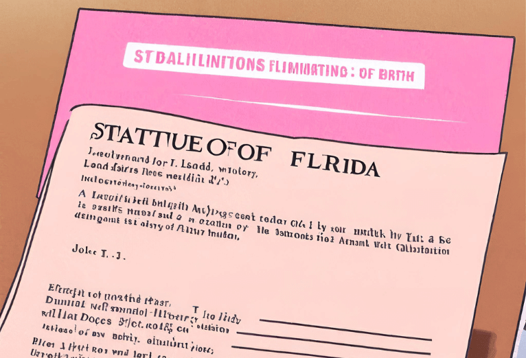 Un documento legal con el título "Estatuto de limitaciones en lesiones de nacimiento en Florida" destacado, que representa la importancia de evaluar su caso con respecto a lo que es el estatuto de limitaciones en lesiones de nacimiento en Florida.